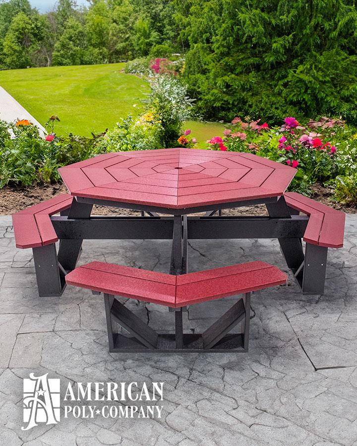 American Poly Octagon Picnic Table Cherry On Black