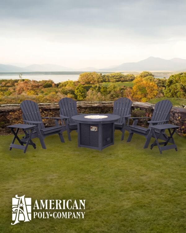 American Poly Round Fire Table & Chair Set Black