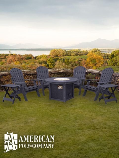 American Poly Round Fire Table & Chair Set Black