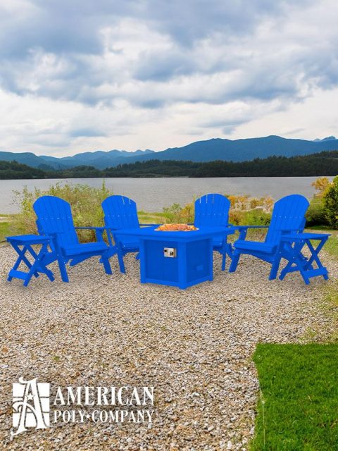 American Poly Square Fire Table & Chair Set Blue